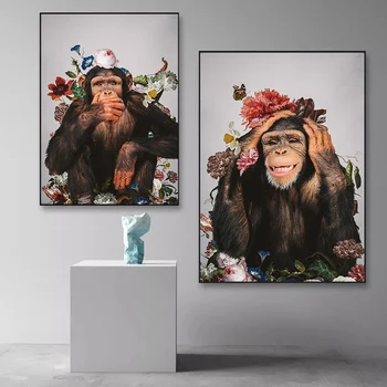 Abstraktne Kunst Plakatid ja Pildid Ära Räägi Vaadata ja Kuulata, Gorillad Ahvid Lõuend Maalid Retro Loomade Pildid Kodus Seina Decor