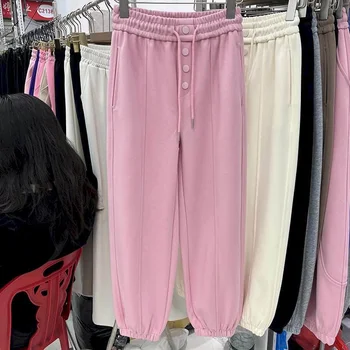 Cargo Püksid Naiste Tahke Sportlik Sweatpants Korea Stiilis Vabaaja Elastne Nöör Waisted Streetwear Riided Haaremi Püksid Naistele