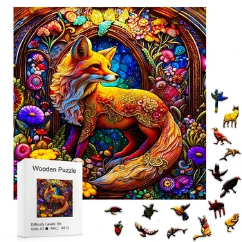 Fox Puidust Puzzle, Ebaregulaarne Looma-kujuline Puidust Puzzle Suure raskusastme Ja Intellektuaalse Mänguasi, Sünnipäev, Puhkus, Kingitused
