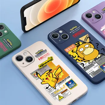 Telefoni puhul Apple iPhone 15 Pro Max 15 13 Mini 14 Pluss 13 12 14 11 Pro Väljak Vedel Kate Pokemon Pikachu TPÜ Põrutuskindel