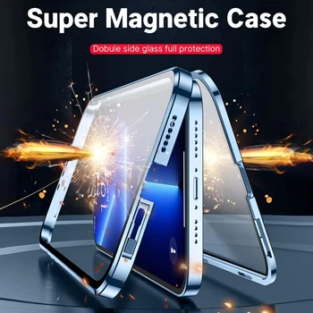 Metallide Magnetilised Case For IPhone 11 12 13 14 Pro Max 12 13 Mini 14 Plus Kahepoolne Klaasist Täieliku Kaitse Katte