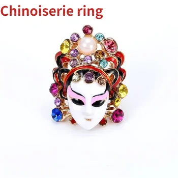 1tk Chinoiserie Peking Opera Mask Rõngad Naiste Loominguline Armas Ehted Etnilise Stiili Tarvikud Pool Decor