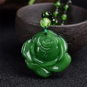 Võlu Roheline Jade Käsitöö Roosi Lille Jade Ripats Amulett Kaelakee Hiina Vintage Naised Mehe Kaela Lucky Ehted Kingitus
