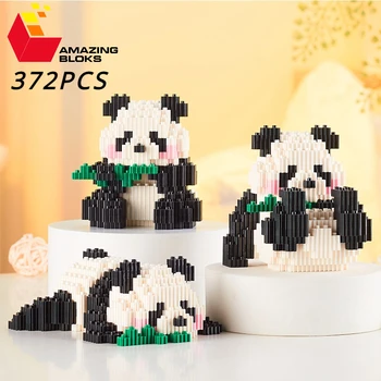 372PCS Armas Panda ehitusplokid Bambusest Panda Loomade Assamblee Tellised Mudel Desktop Deco Täiskasvanud Lapsed Diy Mänguasjad jõulukingiks