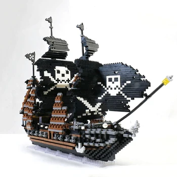 Mänguasi Lastele Kariibi mere Piraat Black Pearl Laeva Kolju Lipu Paadi 3D-Mudeli DIY Diamond Plokid, Tellised Hoone
